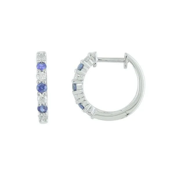 White Gold Sapphire and Diamond Small Hoops Duke's Jewelers Springville, UT
