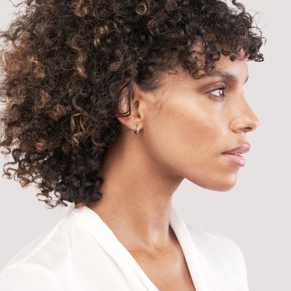 14K Yellow Gold Emerald Huggie Hoops Image 2 Duke's Jewelers Springville, UT