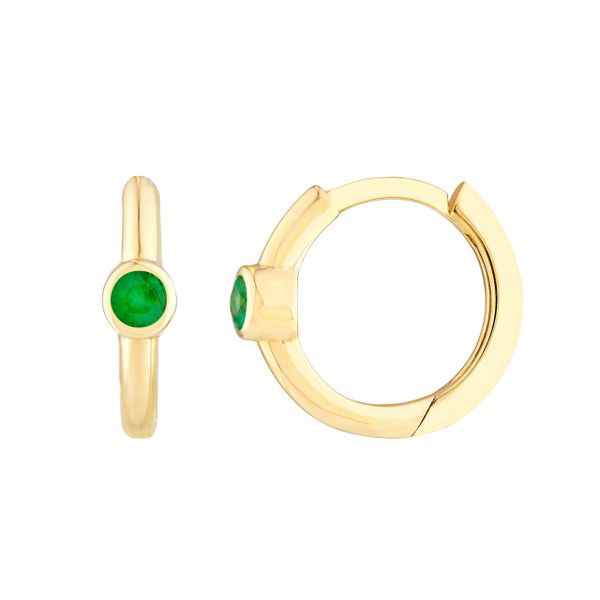 14K Yellow Gold Emerald Huggie Hoops Duke's Jewelers Springville, UT