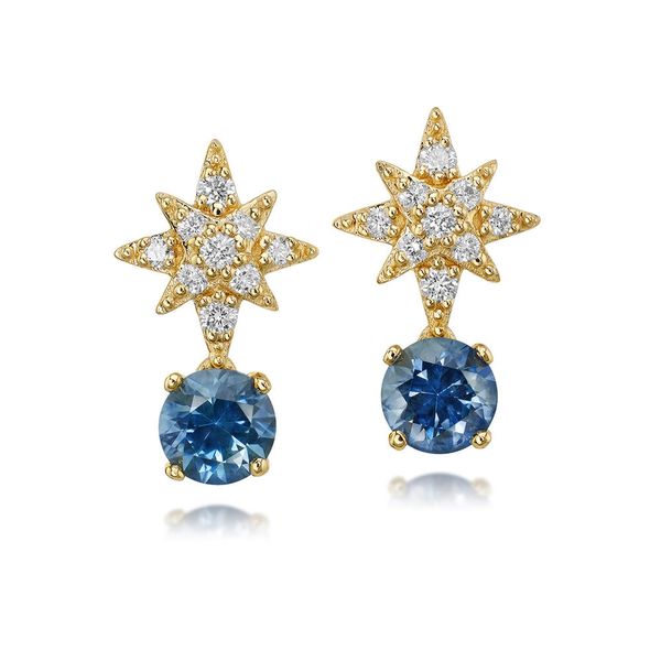 14K Gold Montana Sapphire and Diamond Starburst Earrings Duke's Jewelers Springville, UT