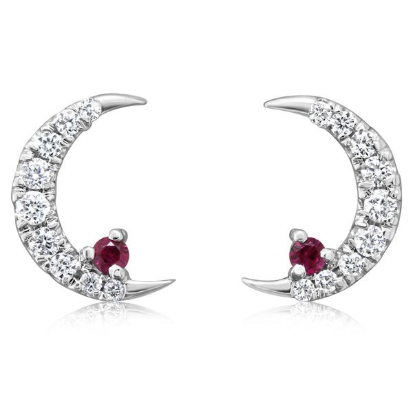 14K White Gold Ruby and Diamond Moon Earrings Duke's Jewelers Springville, UT