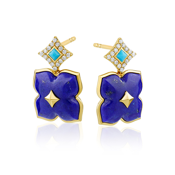 Turquoise, Lapis and Diamond Floral Earrings Duke's Jewelers Springville, UT