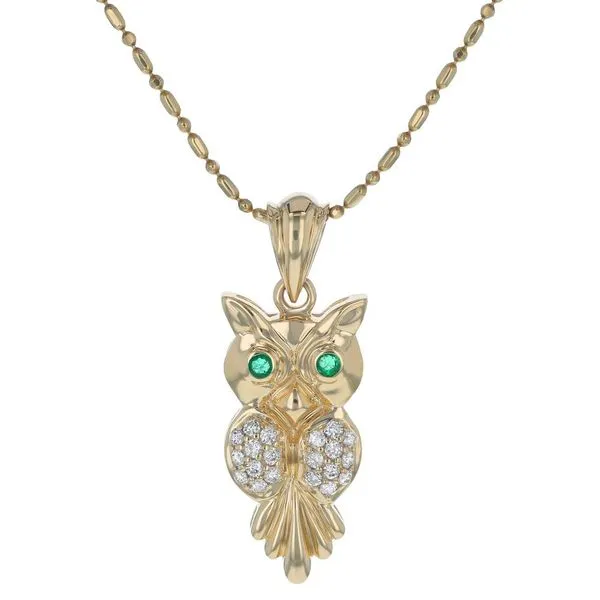 Emerald and Diamond Owl Necklace Duke's Jewelers Springville, UT