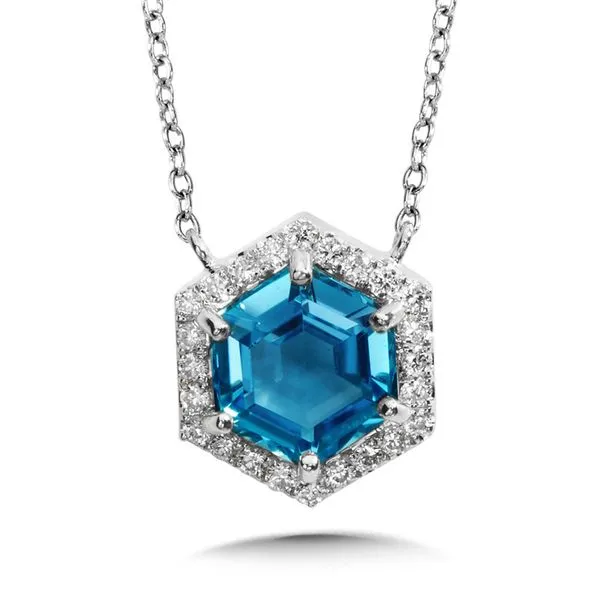 14K White Gold Hexagon London Blue Topaz and Diamond Necklace Duke's Jewelers Springville, UT