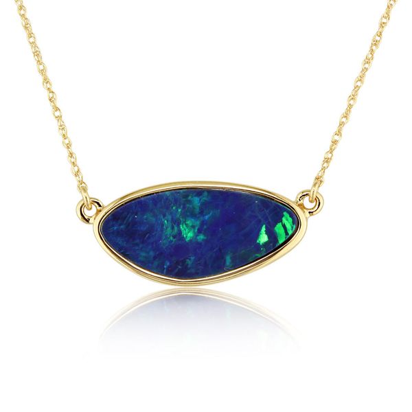 Yellow Gold Australian Opal Doublet Necklace Duke's Jewelers Springville, UT