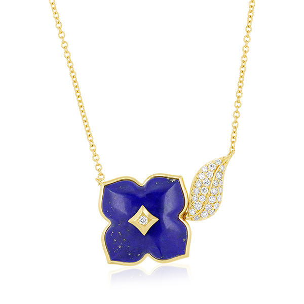 Lapis and Diamond Flower and Leaf Necklace Duke's Jewelers Springville, UT