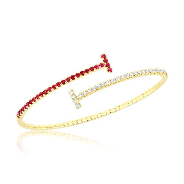 Ruby and Diamond Flexible T Bangle Image 2 Duke's Jewelers Springville, UT