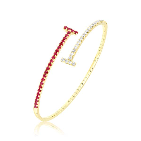 Ruby and Diamond Flexible T Bangle Duke's Jewelers Springville, UT