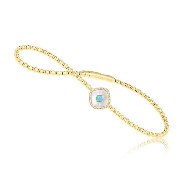 Mother of Pearl, Turquoise and Diamond Flexible Bangle Image 2 Duke's Jewelers Springville, UT