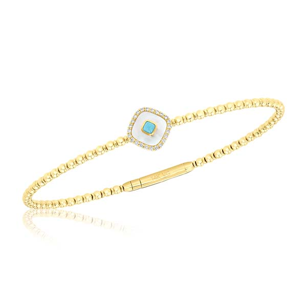 Mother of Pearl, Turquoise and Diamond Flexible Bangle Image 3 Duke's Jewelers Springville, UT