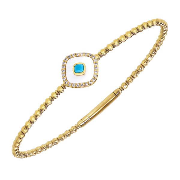 Mother of Pearl, Turquoise and Diamond Flexible Bangle Duke's Jewelers Springville, UT