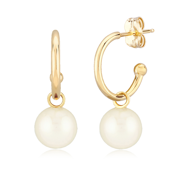 14k Gold Pearl Dangle Hoops Duke's Jewelers Springville, UT