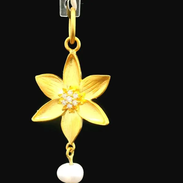 24k Gold Pearl Flower Pendant with Natural Diamonds Duke's Jewelers Springville, UT