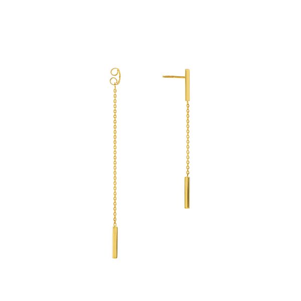 14K Yellow Gold Front and Back Double Staple Bar Earrings Image 3 Duke's Jewelers Springville, UT