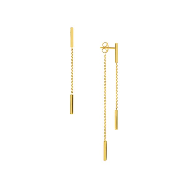 14K Yellow Gold Front and Back Double Staple Bar Earrings Duke's Jewelers Springville, UT