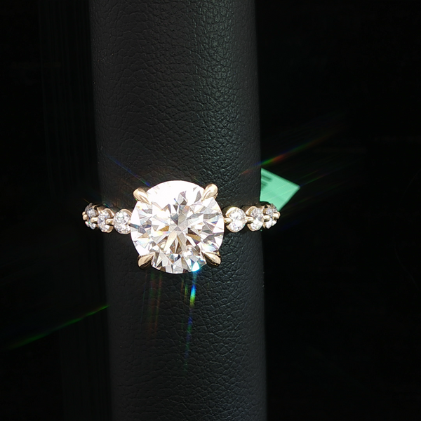 14K Yellow Gold Round Lab Grown Diamond Aceented Engagment Ring with Claw Prongs -- 3.588CTW Duke's Jewelers Springville, UT
