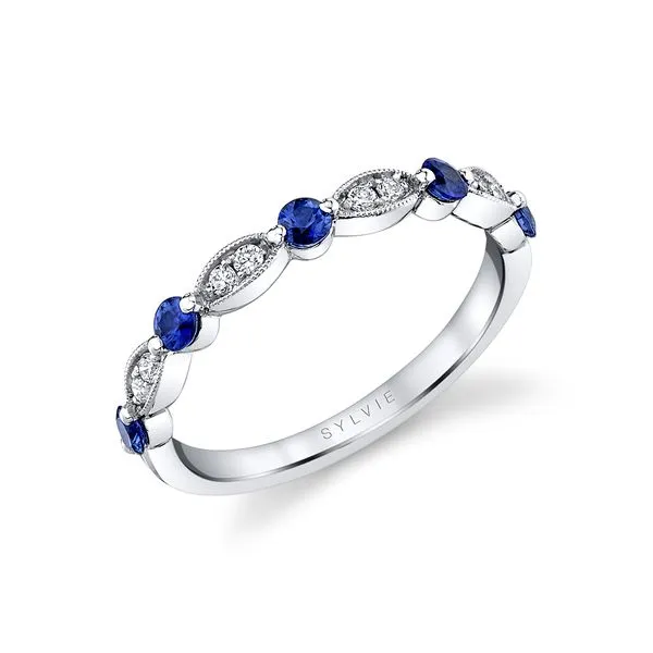 14K White Gold Diamond and Sapphire Stackable Band Elgin's Fine Jewelry Baton Rouge, LA