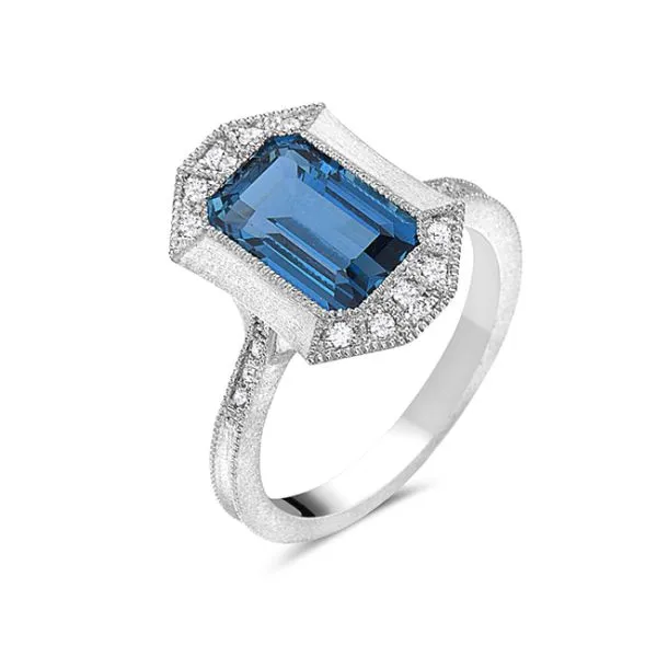 Ladies 14K White Gold London Blue Topaz and Diamond Ring Elgin's Fine Jewelry Baton Rouge, LA