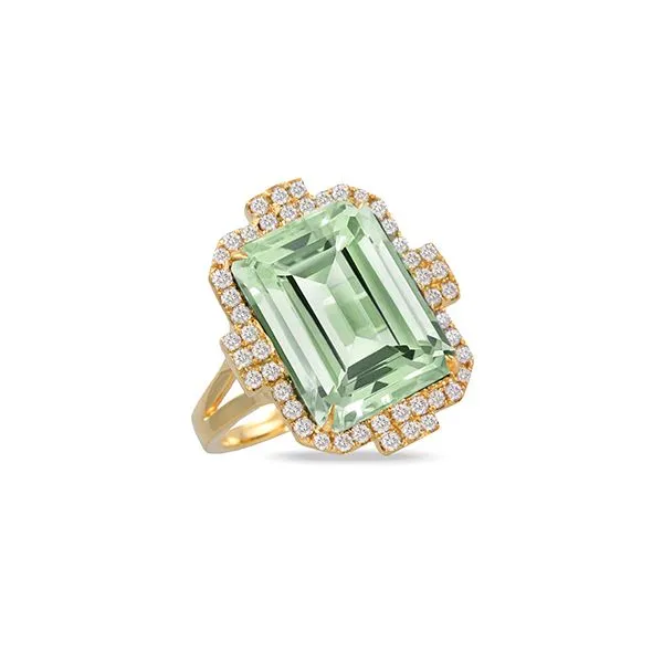 18K Yellow Gold Green Amethyst and Diamond Ring Elgin's Fine Jewelry Baton Rouge, LA