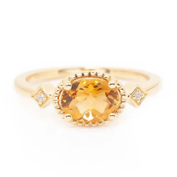 14K Yellow Gold Oval Citrine East to West Ring Elgin's Fine Jewelry Baton Rouge, LA