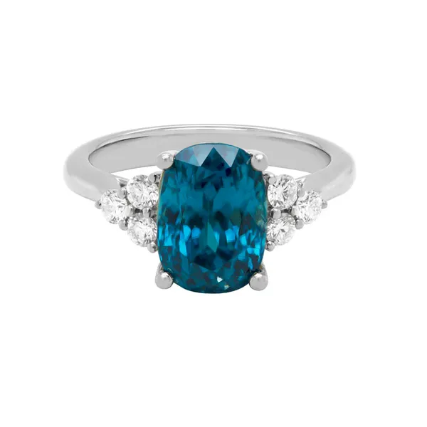 14K White Gold Blue Zircon and Diamond Ring Elgin's Fine Jewelry Baton Rouge, LA