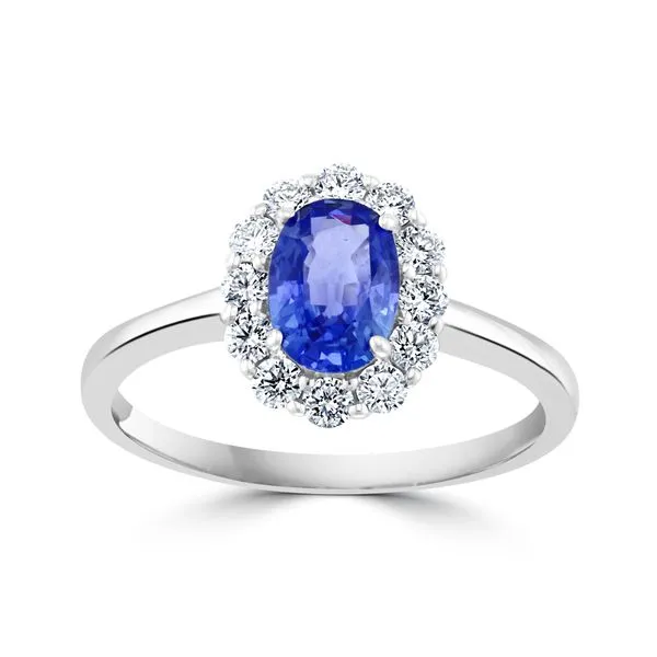 14K White Gold Classic Halo Sapphire Ring Elgin's Fine Jewelry Baton Rouge, LA