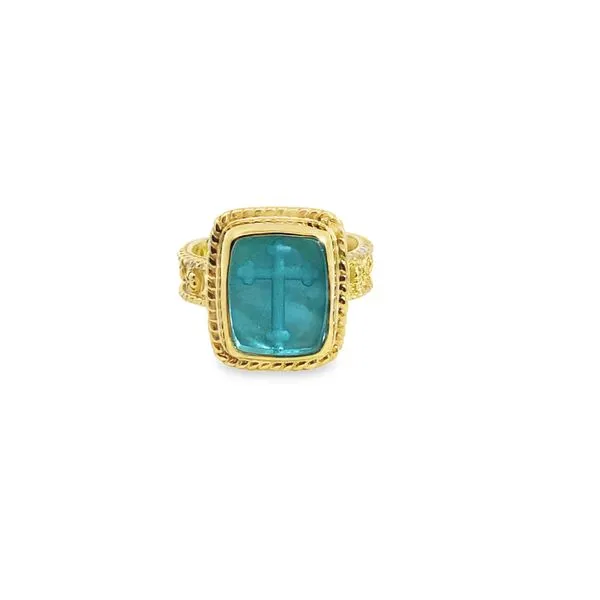 14K Aqua Colored Cross Ring Elgin's Fine Jewelry Baton Rouge, LA