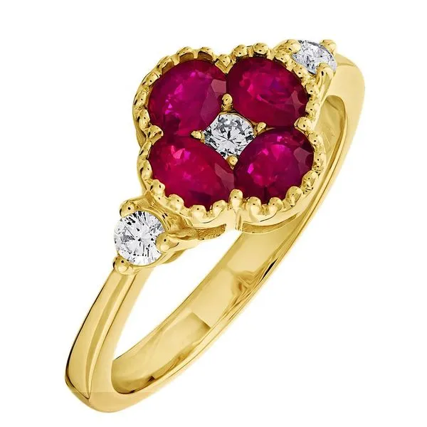 14kt YG Ruby & Diamond Clover Ring Elgin's Fine Jewelry Baton Rouge, LA