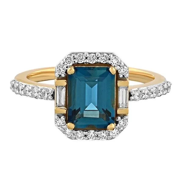 London Blue Topaz Diamond Halo Ring Elgin's Fine Jewelry Baton Rouge, LA
