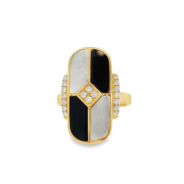 18k Yellow Gold Black Onyx & White Mother of Pearl Ring Elgin's Fine Jewelry Baton Rouge, LA