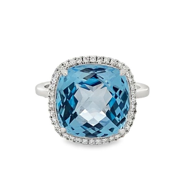 18k White Gold Sky Blue Topaz Halo Ring Elgin's Fine Jewelry Baton Rouge, LA