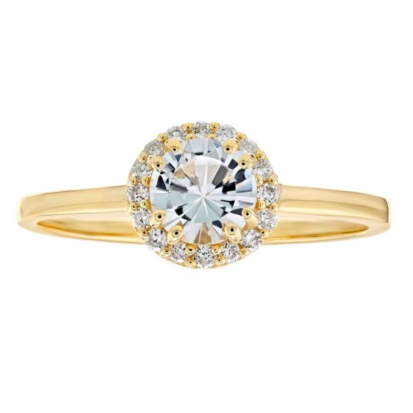 White Topaz & Diamond Halo April Birthstone Ring Elgin's Fine Jewelry Baton Rouge, LA