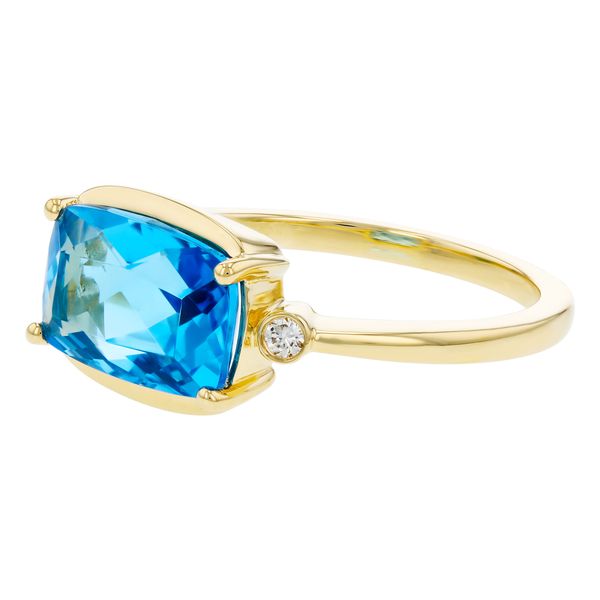 14kt Yellow Gold Cushion Blue Topaz and Diamond Ring Image 2 Elgin's Fine Jewelry Baton Rouge, LA