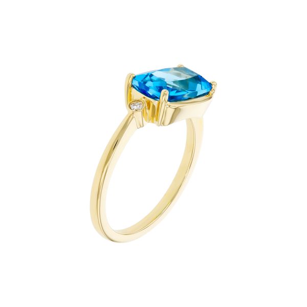 14kt Yellow Gold Cushion Blue Topaz and Diamond Ring Image 3 Elgin's Fine Jewelry Baton Rouge, LA