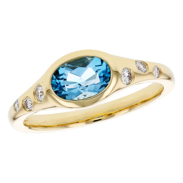 14kt Yellow Gold Oval Blue Topaz and Diamond Ring Elgin's Fine Jewelry Baton Rouge, LA