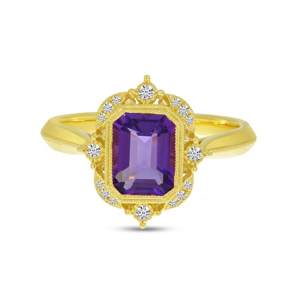 14k Yellow Gold Amethyst & Diamond Ring Elgin's Fine Jewelry Baton Rouge, LA