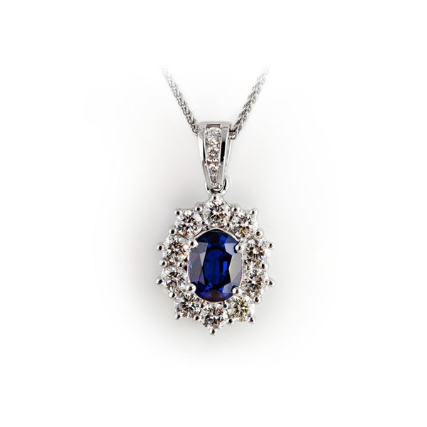 14K White Gold Sapphire and Diamond Pendant Elgin's Fine Jewelry Baton Rouge, LA