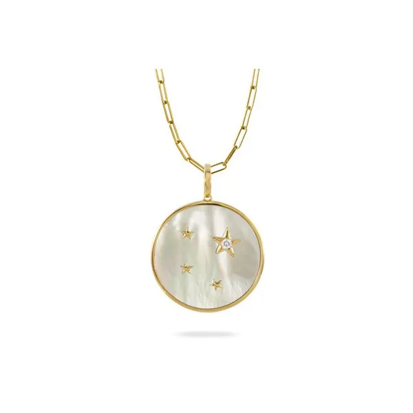 18K Yellow Gold White Mother of Pearl and Diamond Necklace Elgin's Fine Jewelry Baton Rouge, LA