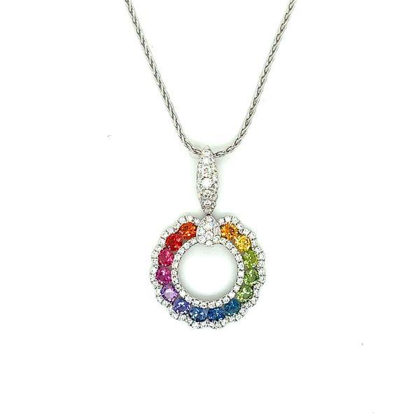 Ladies 14K White Gold Multi-Color Sapphire and Diamond Pendant Elgin's Fine Jewelry Baton Rouge, LA