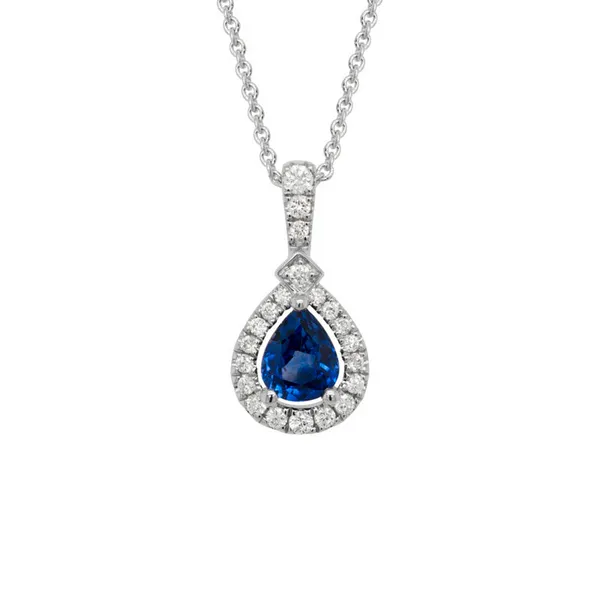 14K White Gold Sapphire and Diamond Pendant Elgin's Fine Jewelry Baton Rouge, LA