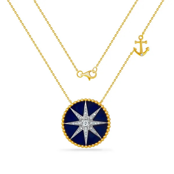 14K Lapis and Diamond Compass Necklace Elgin's Fine Jewelry Baton Rouge, LA