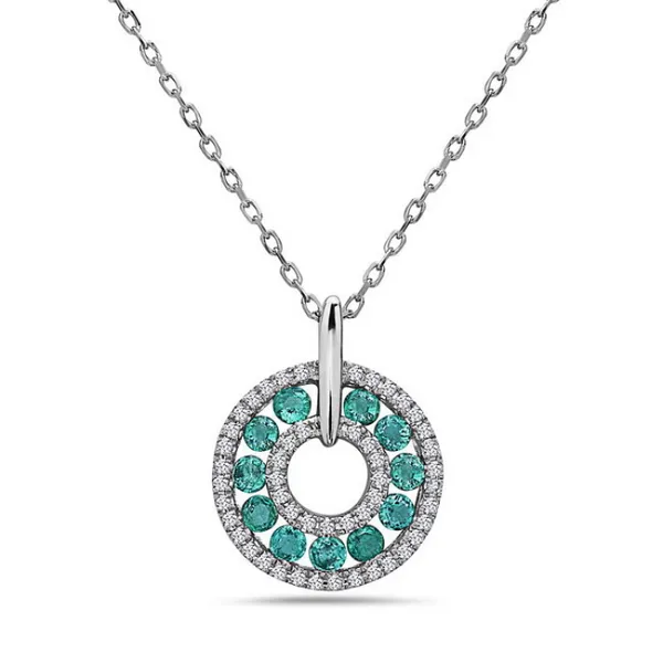 14K White Gold Emerald Circle Pendant Elgin's Fine Jewelry Baton Rouge, LA
