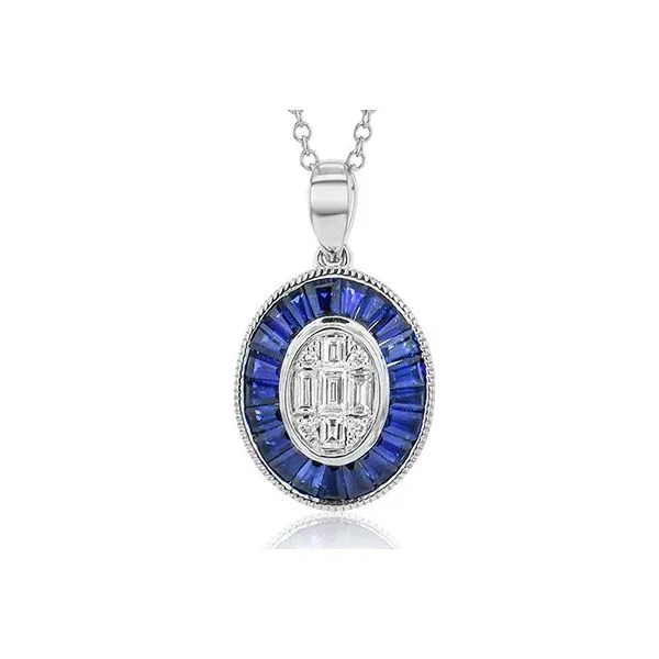 18K White Gold Diamond and Blue Sapphire Necklace Elgin's Fine Jewelry Baton Rouge, LA