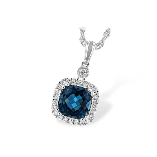 14K White Gold London Blue Topaz Diamond Pendant Elgin's Fine Jewelry Baton Rouge, LA