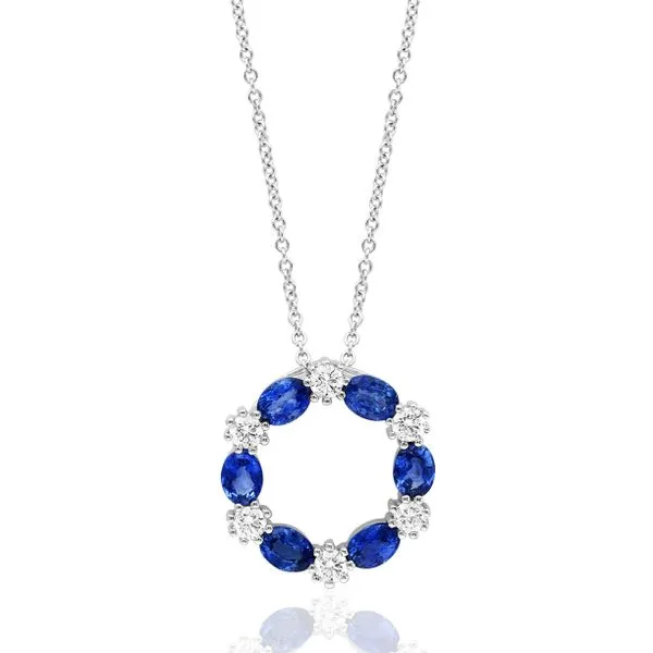 14K White Gold Sapphire & Diamond Circle Pendant Elgin's Fine Jewelry Baton Rouge, LA