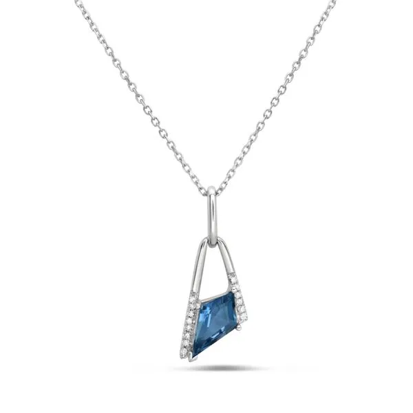 14K White Gold Kite Shape London Blue Topaz Necklace Elgin's Fine Jewelry Baton Rouge, LA