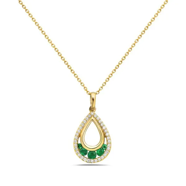 14K Yellow Gold Emerald & Diamond Teardrop Pendant Elgin's Fine Jewelry Baton Rouge, LA