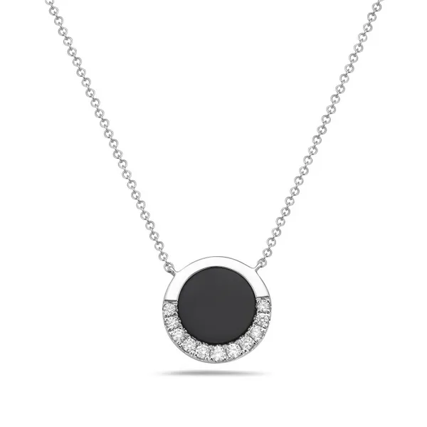 14K White Gold Onyx & Diamond Necklace Elgin's Fine Jewelry Baton Rouge, LA
