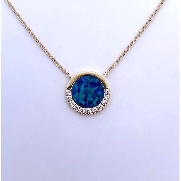 14K Gold Australian Opal Diamond Half Halo Necklace Elgin's Fine Jewelry Baton Rouge, LA