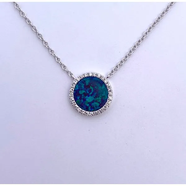 14K White Gold Australian Opal & Diamond Necklace Elgin's Fine Jewelry Baton Rouge, LA